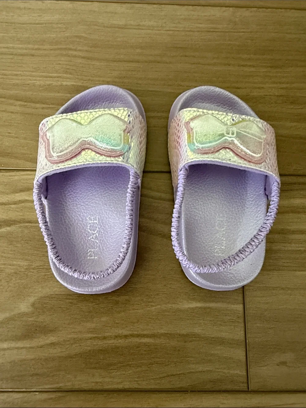 Iridescent Bow Purple Slide Sandals